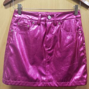 BlankNYC Metallic Fuchsia A-Line Mini Party Club Dressy Skirt lined Sz 24 MMM